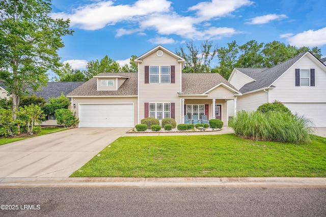 91 Heartstone Cir, Bluffton, SC 29910 - traditional home with a front yard, concrete driveway, roof with shingles, and a garage