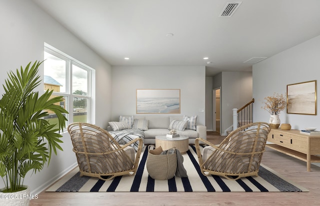 1109 Salty Hammock Ct, Beaufort, SC 29902 - living room with wood finished floors, stairway, and recessed lighting