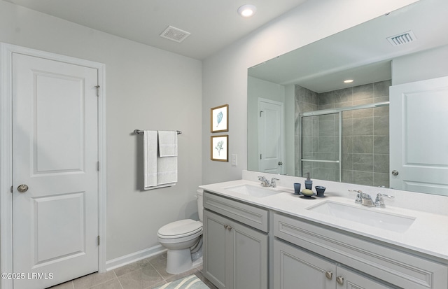 1109 Salty Hammock Ct, Beaufort, SC 29902 - bathroom featuring double vanity, a stall shower, tile patterned floors, and recessed lighting