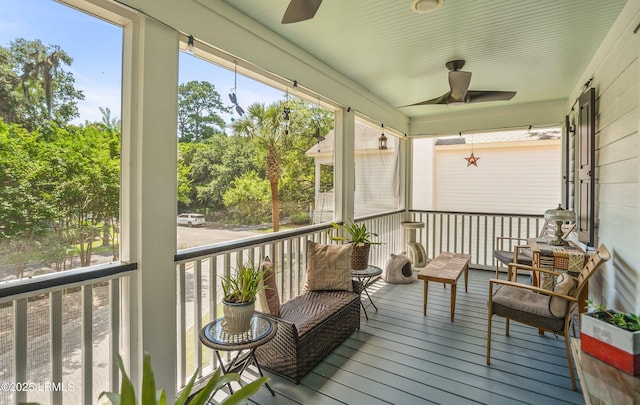 8 Battery Point Ln, Beaufort, SC 29902 - sunroom / solarium with a ceiling fan and view of scattered trees