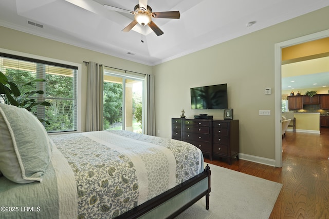 19 Lynnfield Pl, Bluffton, SC 29910 - bedroom featuring dark wood-style flooring, ornamental molding, and ceiling fan