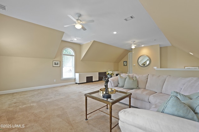 19 Lynnfield Pl, Bluffton, SC 29910 - carpeted living area featuring ceiling fan, vaulted ceiling, and recessed lighting