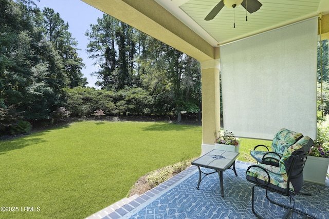 19 Lynnfield Pl, Bluffton, SC 29910 - view of green lawn with a ceiling fan and a patio area