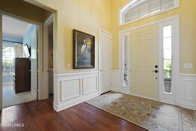19 Lynnfield Pl, Bluffton, SC 29910 - entryway with wainscoting, wood finished floors, crown molding, and a decorative wall