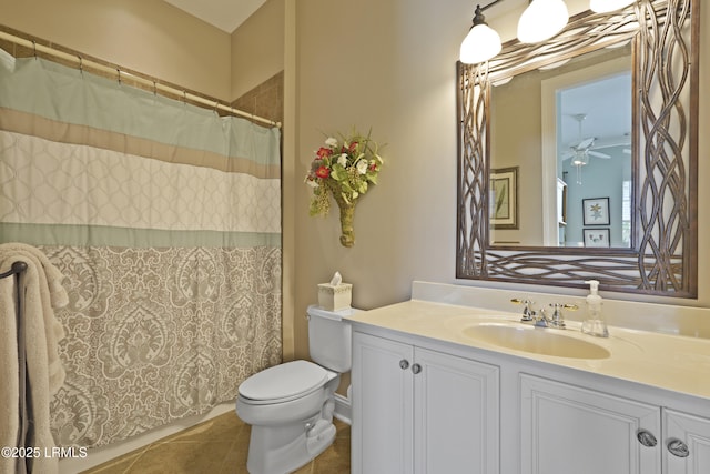 19 Lynnfield Pl, Bluffton, SC 29910 - bathroom featuring vanity, tile patterned floors, a ceiling fan, and a shower with curtain