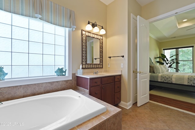 19 Lynnfield Pl, Bluffton, SC 29910 - ensuite bathroom with a bath, vanity, tile patterned flooring, and ornamental molding