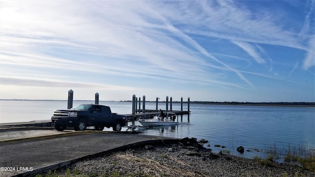 dock area with a water view