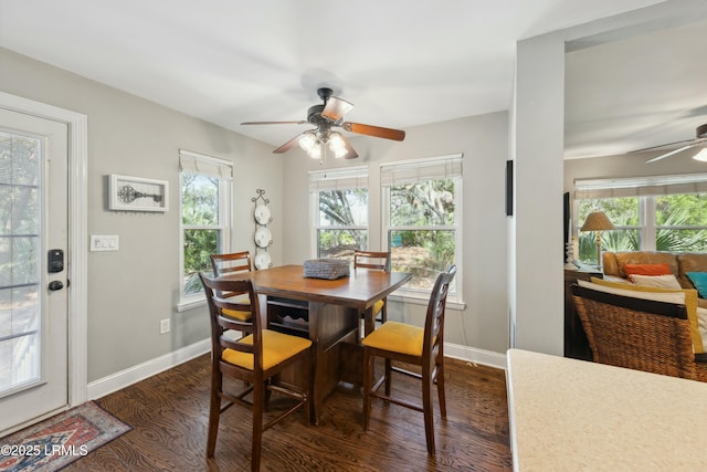 838 Fiddlers Ridge Rd, Fripp Island, SC 29920 - dining space with a ceiling fan and dark wood finished floors