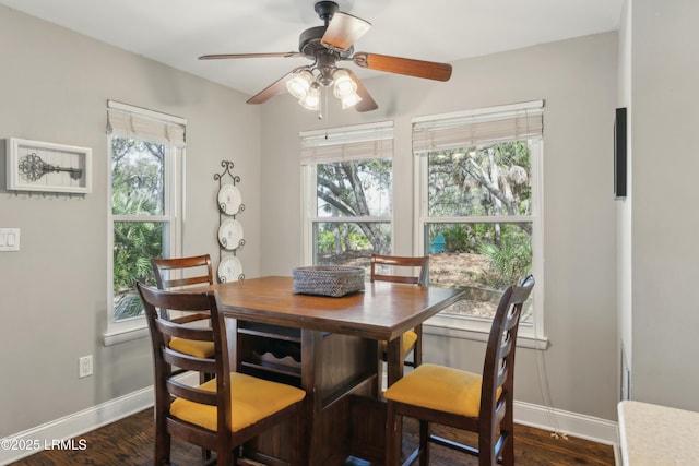 838 Fiddlers Ridge Rd, Fripp Island, SC 29920 - dining room featuring a ceiling fan and dark wood-style floors