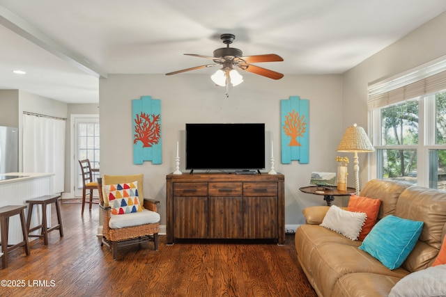 838 Fiddlers Ridge Rd, Fripp Island, SC 29920 - living area featuring wood finished floors, healthy amount of natural light, a ceiling fan, and recessed lighting