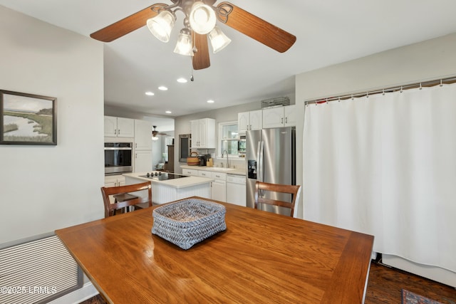 838 Fiddlers Ridge Rd, Fripp Island, SC 29920 - dining space featuring a ceiling fan, dark wood-type flooring, and recessed lighting