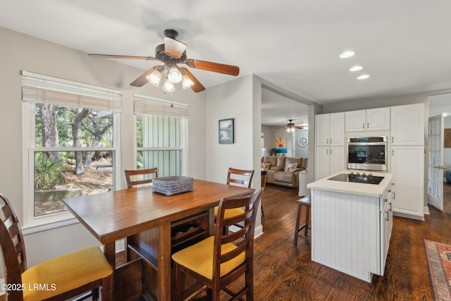 838 Fiddlers Ridge Rd, Fripp Island, SC 29920 - dining area with ceiling fan, dark wood-type flooring, and recessed lighting