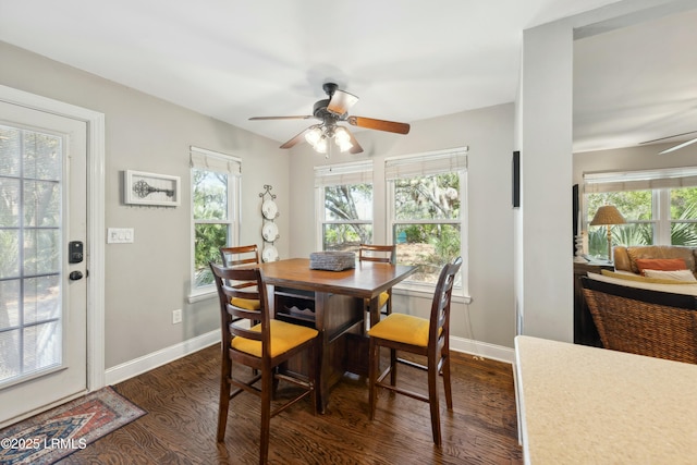 838 Fiddlers Ridge Rd, Fripp Island, SC 29920 - dining room featuring ceiling fan and dark wood-style flooring