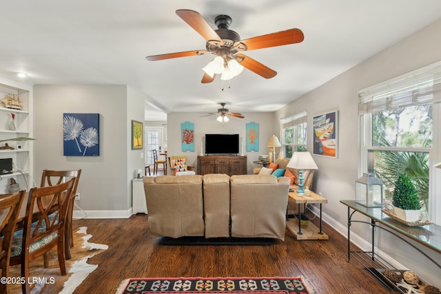838 Fiddlers Ridge Rd, Fripp Island, SC 29920 - living area featuring dark wood finished floors and a ceiling fan