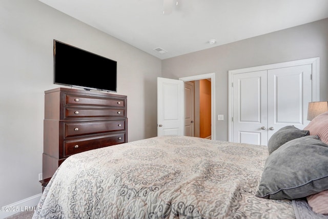 122 Bedstone Ct, Bluffton, SC 29909 - bedroom with visible vents, a closet, baseboards, and ceiling fan