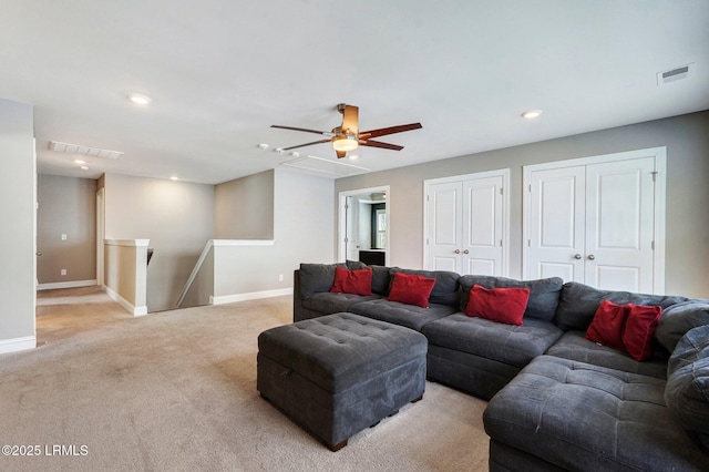 122 Bedstone Ct, Bluffton, SC 29909 - carpeted living room featuring baseboards, visible vents, and recessed lighting