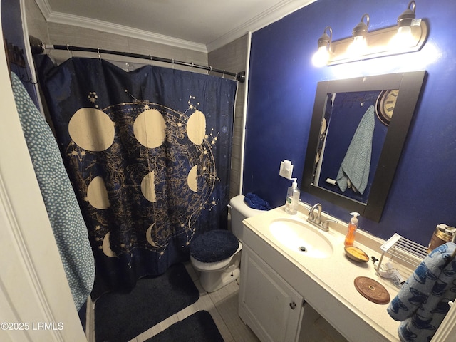 522 Meritta Ave, Beaufort, SC 29902 - full bath featuring vanity, tile patterned floors, crown molding, and a shower with curtain