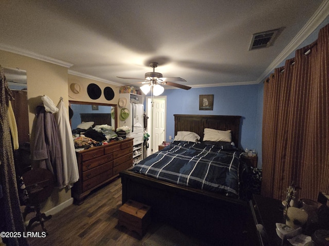522 Meritta Ave, Beaufort, SC 29902 - bedroom featuring dark wood-style floors, crown molding, and ceiling fan