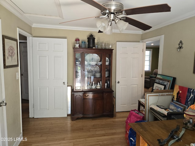 522 Meritta Ave, Beaufort, SC 29902 - office space with a ceiling fan, wood finished floors, and ornamental molding