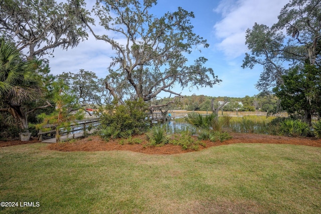 view of yard with a water view