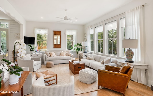 living room featuring light wood-type flooring