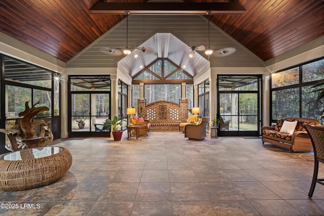 33 Little Pine Ct, Bluffton, SC 29910 - sunroom / solarium featuring wood ceiling, high vaulted ceiling, and tile patterned flooring