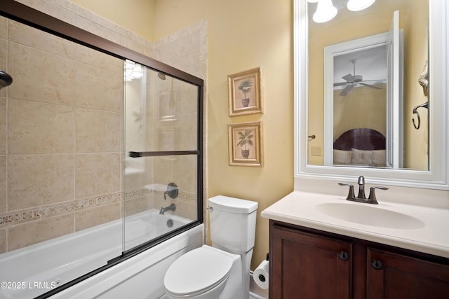 33 Little Pine Ct, Bluffton, SC 29910 - bathroom with a ceiling fan, vanity, enclosed tub / shower combo, and toilet