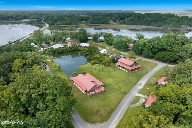 aerial view with a water view