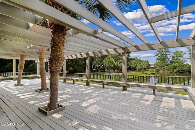 wooden terrace featuring a pergola