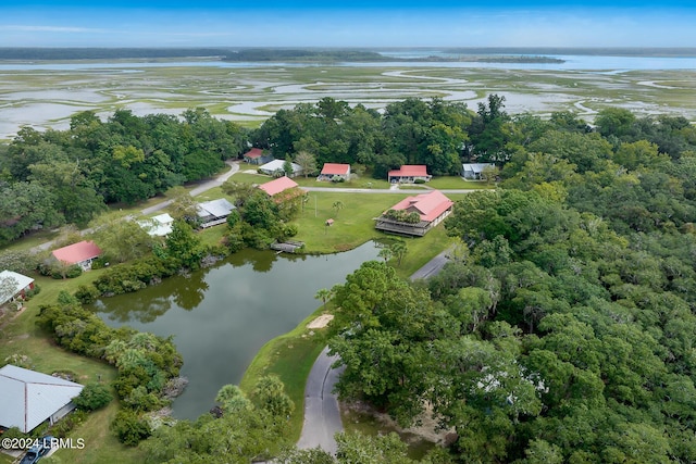 bird's eye view featuring a water view