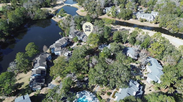 bird's eye view featuring a water view