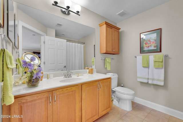 bathroom featuring vanity, toilet, and tile patterned flooring