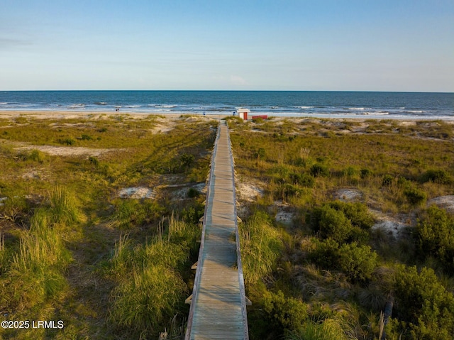 property view of water featuring a view of the beach