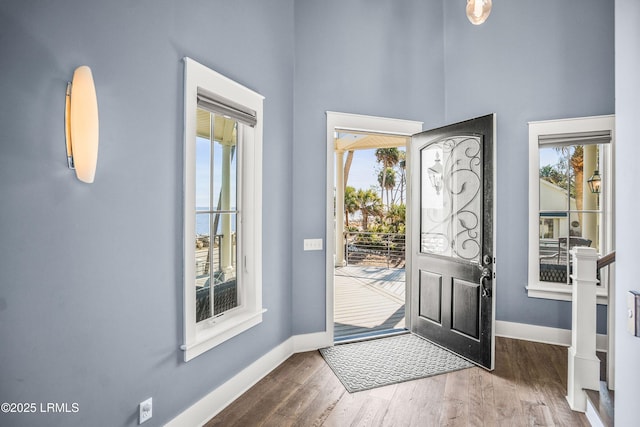 entrance foyer with baseboards and dark wood-style flooring