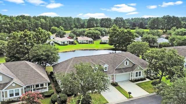 aerial view with a water view