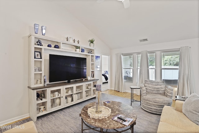 2110 River Rock Way, Beaufort, SC 29902 - living area featuring lofted ceiling, a ceiling fan, and wood finished floors