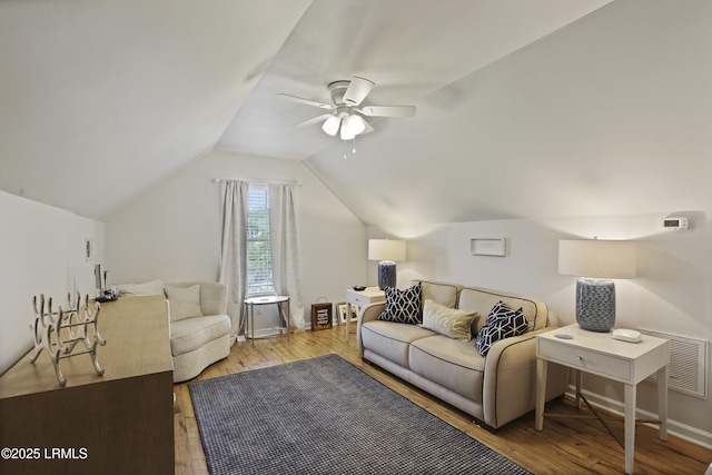 2110 River Rock Way, Beaufort, SC 29902 - living room with hardwood / wood-style floors, a ceiling fan, and vaulted ceiling