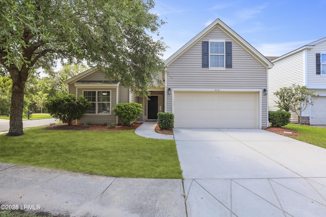 2110 River Rock Way, Beaufort, SC 29902 - traditional-style home with driveway, an attached garage, and a front lawn