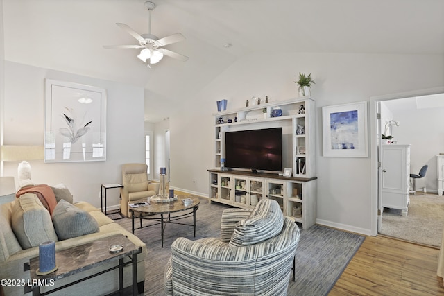 2110 River Rock Way, Beaufort, SC 29902 - living area with vaulted ceiling, a ceiling fan, and wood finished floors