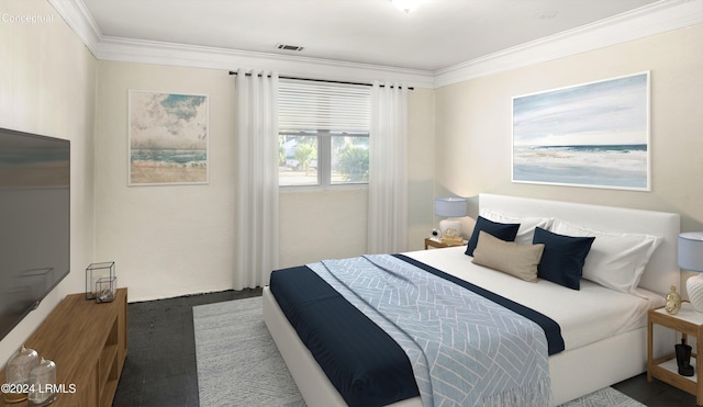 bedroom with ornamental molding