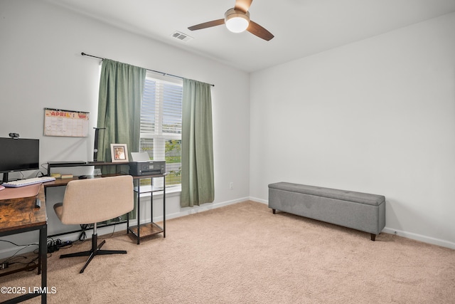 42 Pacolet Ln, Beaufort, SC 29906 - carpeted home office featuring visible vents, baseboards, and a ceiling fan