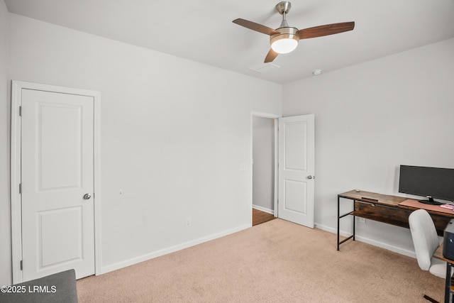 42 Pacolet Ln, Beaufort, SC 29906 - office with visible vents, baseboards, a ceiling fan, and light colored carpet
