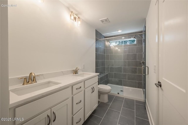 423 Parkside Commons, Bluffton, SC 29910 - full bath featuring tile patterned flooring, a shower stall, and double vanity