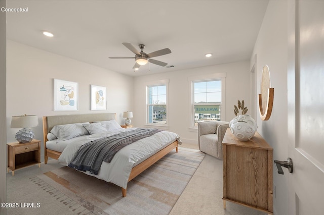 423 Parkside Commons, Bluffton, SC 29910 - bedroom with light carpet, recessed lighting, and a ceiling fan