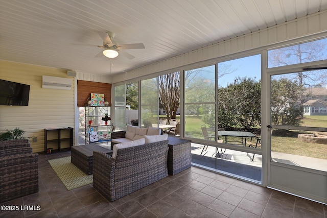 12 Elloree Way, Bluffton, SC 29910 - sunroom / solarium with a wall mounted AC, ceiling fan, outdoor lounge area, and plenty of natural light