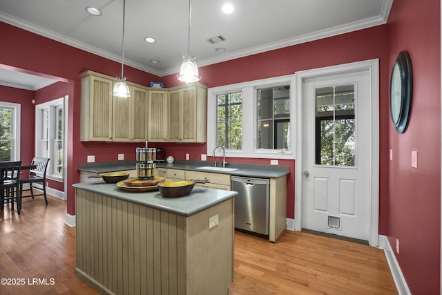kitchen featuring a sink, a wealth of natural light, baseboards, and dishwasher