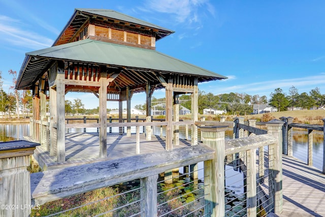 view of dock featuring a water view