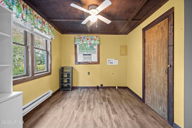 20 Trout St, Bluffton, SC 29910 - unfurnished room with cooling unit, a ceiling fan, wooden ceiling, wood finished floors, and a baseboard radiator