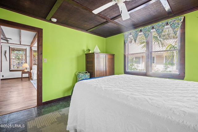 20 Trout St, Bluffton, SC 29910 - bedroom with baseboards, ceiling fan, and wood ceiling