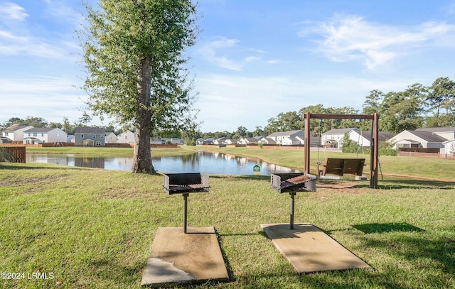 view of yard with a water view